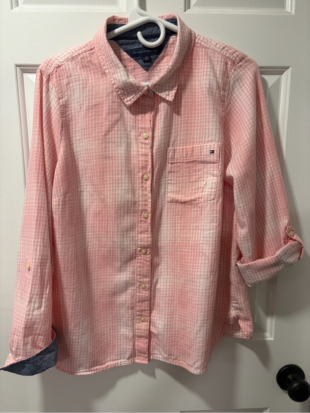 Tommy Hilfiger Pink & White Gingham Check Button-Up Shirt - Size L/G - Picture 5 of 8